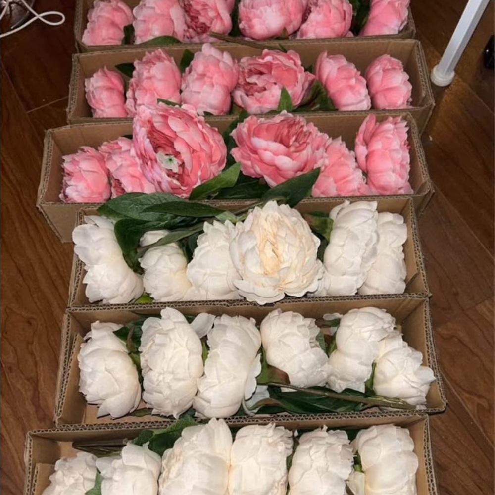 36 stems Pink and White Artificial Peony Flowers